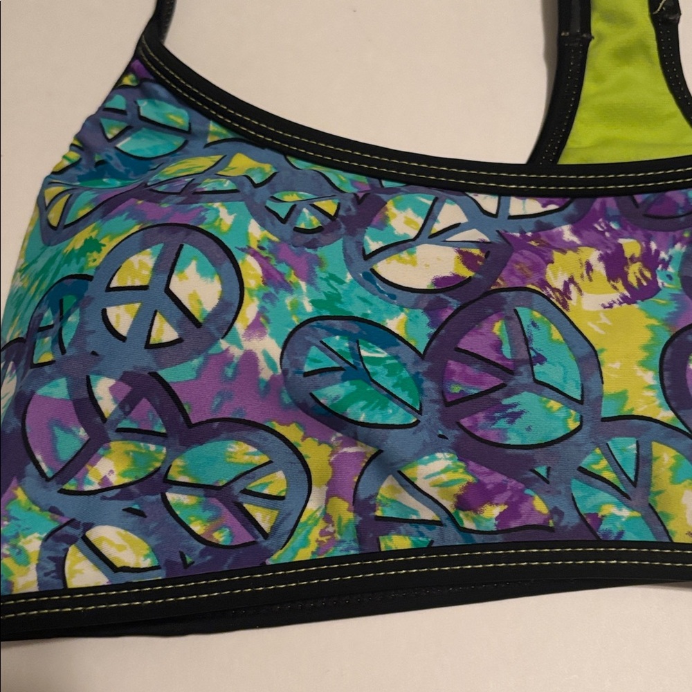 Joe Boxer | Peace Sign Racerback Bikini Bra Padding Support Hippie Coachella M - Picture 2 of 6